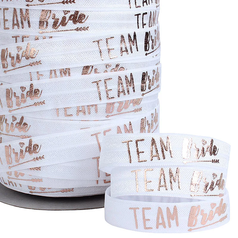 

Rose gold foil printing team bride team fold over elastic