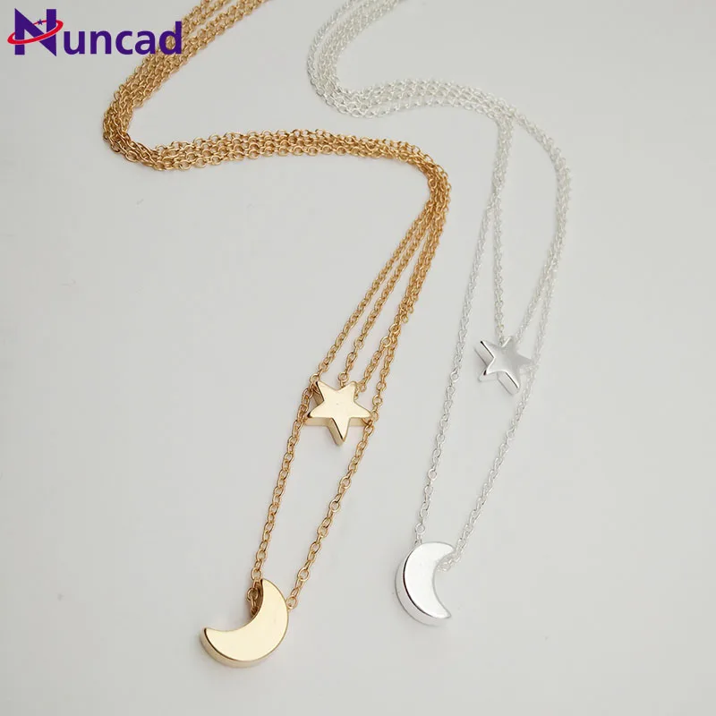 

Newest Hot Trendy Double Necklaces Star And Moon Pendant Chokers Necklaces Short Clavicle Chain For Women Jewelry Gift