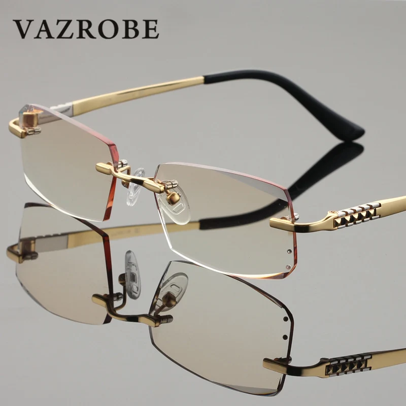 Vazrobe Rimless Titanium Eyglasses Frame Men with Gradient Resin Lens