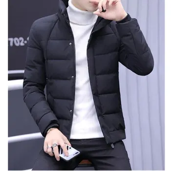 

New Stand Collar Cotton Jacket Men Winter Fashion Short Cotton Mens Parka Jacket Casual Youth Solid Color Mens Winter Parkas