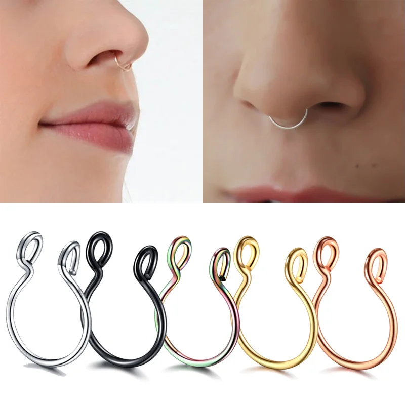 

2pcs/Lot 20G Dainty Faux Nose Rings Fake Septum Rings Hoop Nostril Piercing Fake Clip on Nose Rings Oreja Piercings Jewelry