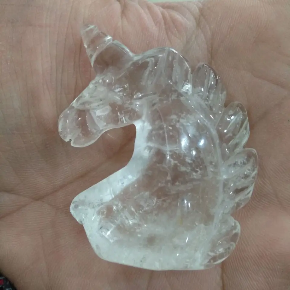 2.0&quot Natural White Quartz Crystal Unicorn Carving Horse head Figurine | Дом и сад