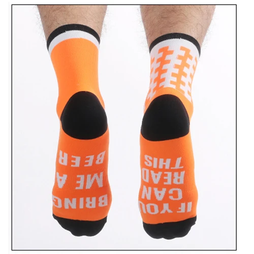 Смешные спортивные носки с буквенным принтом, если вы можете прочитать это принести мне пиво велосипедные носки женские мужские стильные беговые Компрессионные носки - Цвет: Оранжевый