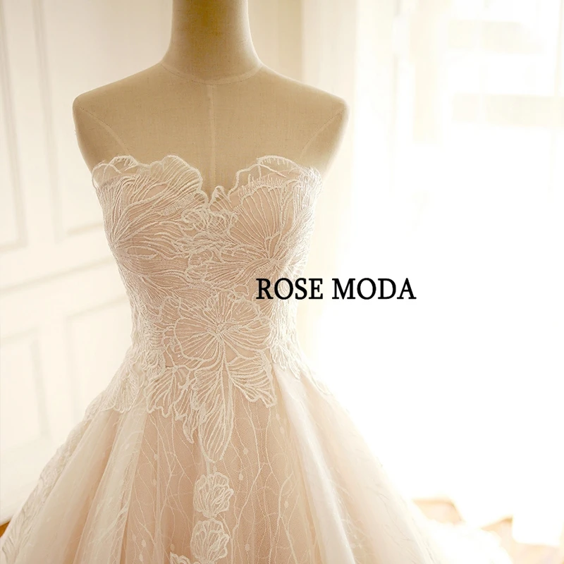 Роскошное розовое свадебное платье Rose Moda французское кружевное со шлейфом