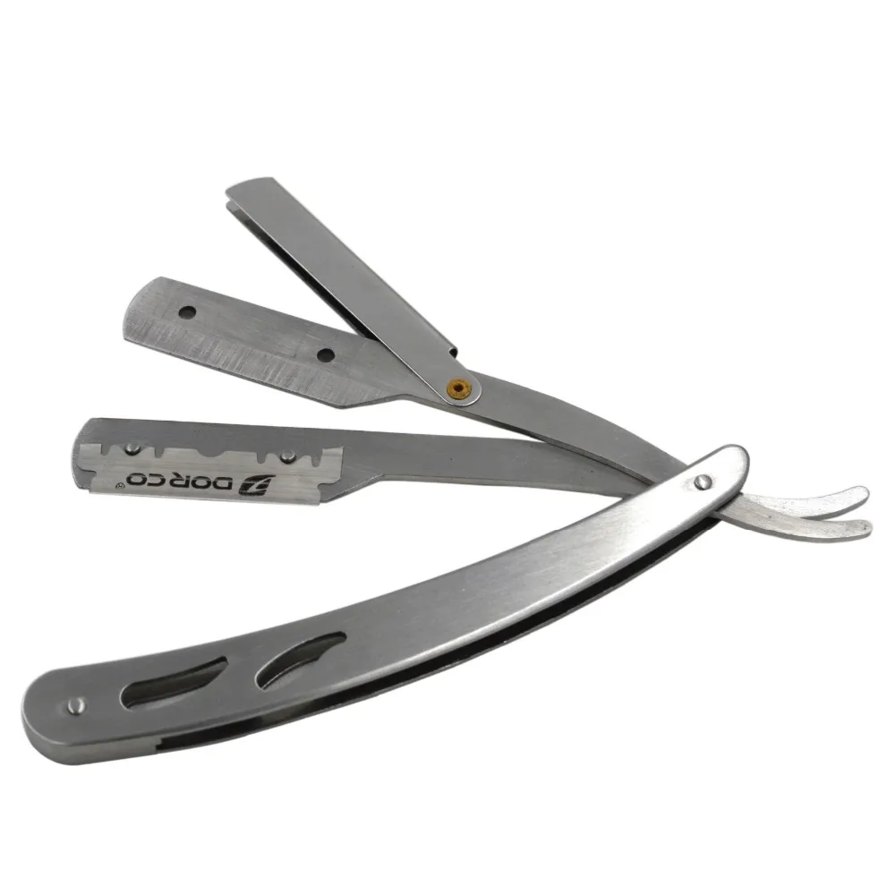 Stainless Steel Folding Shaving Knife Carving Straight Edge Razor Blade