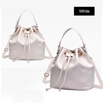 

Women PU Leather Shoulder Bag Girls Crossbody Bags Solid Color Drawstring Bucket Handbag New