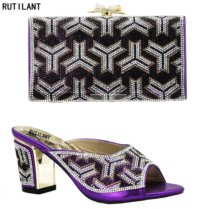 

New Arrival Women Italian African Party Pumps Shoes and Bag Set Latest Purple Color Sales In Women Matching Shoes and Bag Sets