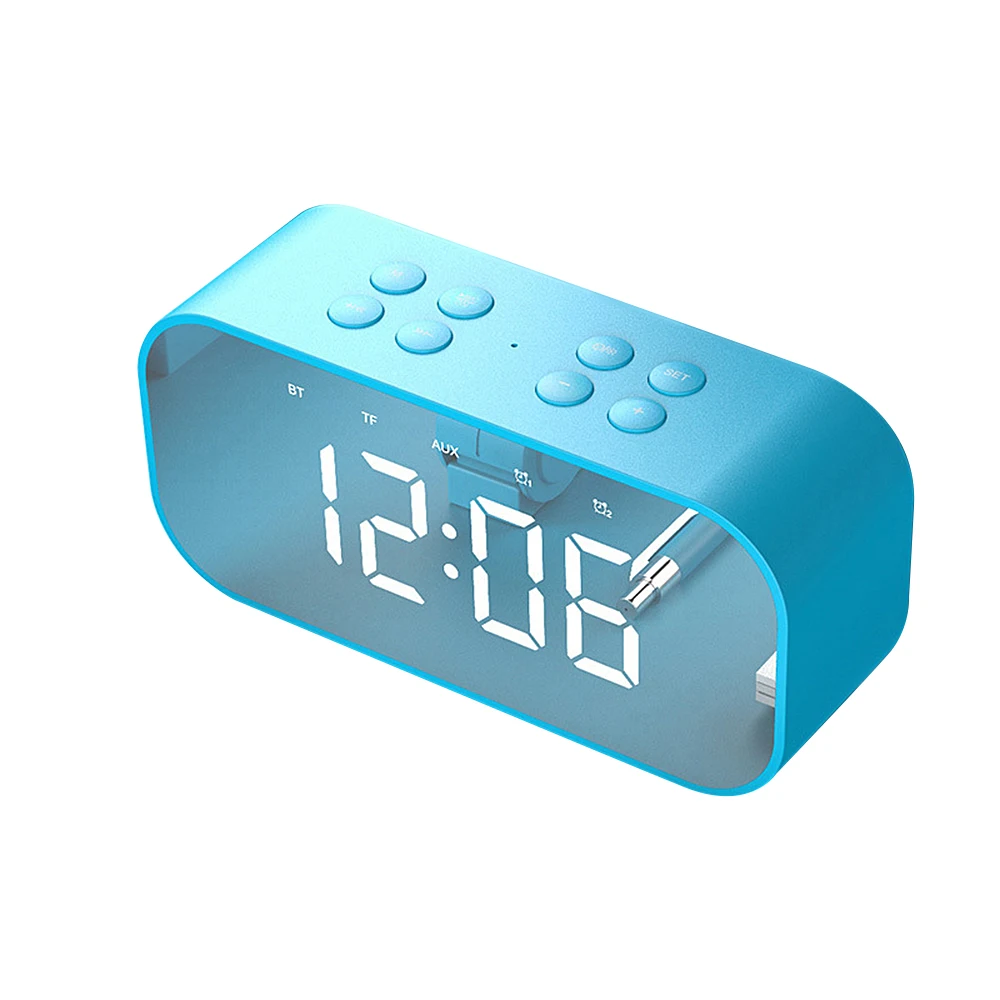 Светодиодный Будильник с fm-радио беспроводной Bluetooth динамик поддержка Aux TF USB музыкальный плеер беспроводной для офиса спальни - Цвет: Синий