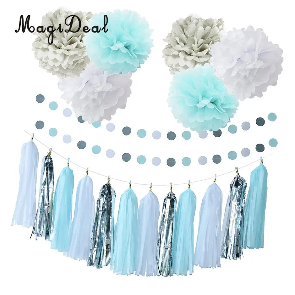 MagiDeal New Hot Sale 20Pcs/Set Tissue Paper Flowers Balls Tassels Banner Garland Party Happy Birthday Day Special Holiday Decor