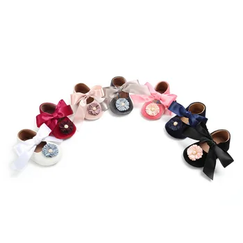 

Newborn Baby Girl Shoes Bow Flower Flock Toddler Infant Fabric Baby Little Girl Baby First Walker