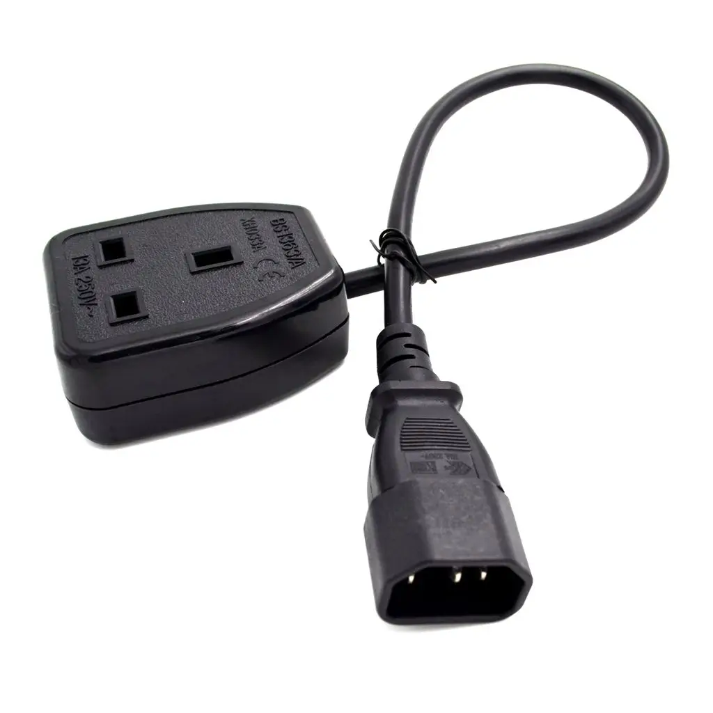 

0.6m length UK Power extension Adaptor Cord IEC320 C14 Male Plug to UK 3Pin Female Socket Power Adapter Cable For PDU UPS*