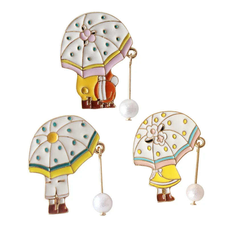 

Sansummer BOY open an umbrella accessories wholesale cute cartoon pearl brooch brooch