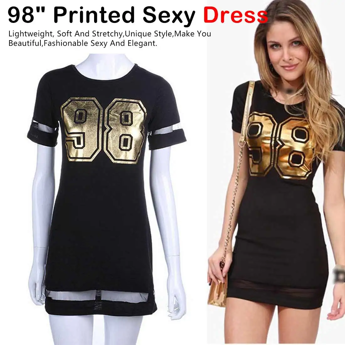 

1PC Women Casual Short Sleeve Lady Slimmer Fashion Sexy Dress Summer 98 Printed