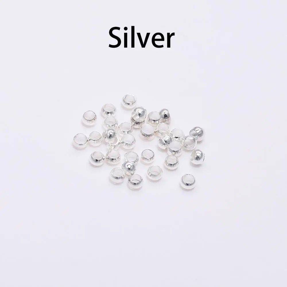 Silver 500 шт./лот, золотые, серебряные, медные шарики с обжимными концами, диаметр 2, 2,5, 3 мм, пробки, бусины для рукоделия, фурнитура для изготовления ювелирных изделий - Цвет: Silver