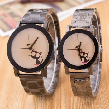 

Cute Cat Dial Brown Glass Lovers' Watch Quartz Clock Timer Wristwatch for Women Men Boy Girl Timepiece relogio feminino