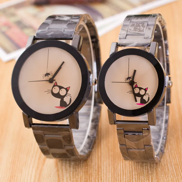 Cute Cat Dial Brown Glass Lovers' Watch Quartz Clock Timer Wristwatch for Women Cute Cat Dial Brown Glass Lovers' Watch Quartz Clock Timer Wristwatch for Women