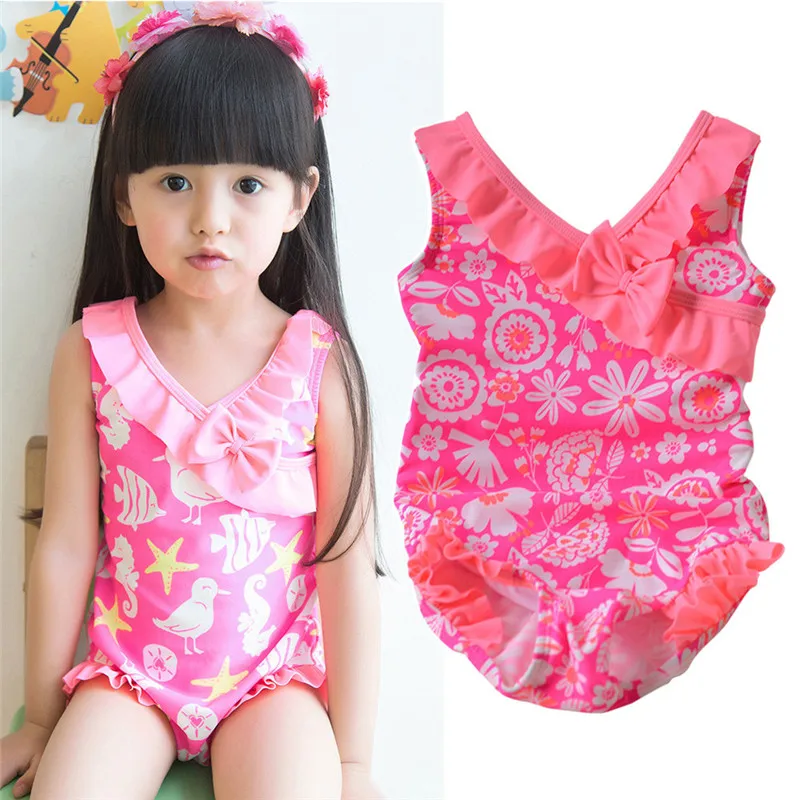 6y del bambino ragazze di nuoto costumi da bagno di un pezzo cute flower scollo