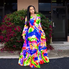 Vintacy dress long sleeve green tropical beach vintage boho dress,Maxi Casual V-neck Belt Chiffon Women Drapier Spring New Dress fashionable round neck chiffon dress w waist belt green l
