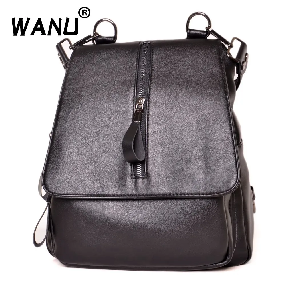 

WANU 2019 Fashion Leisure Women Backpack Leather Backpacks Female School Shoulder Bag for women wfie Travel BAGS bagpack