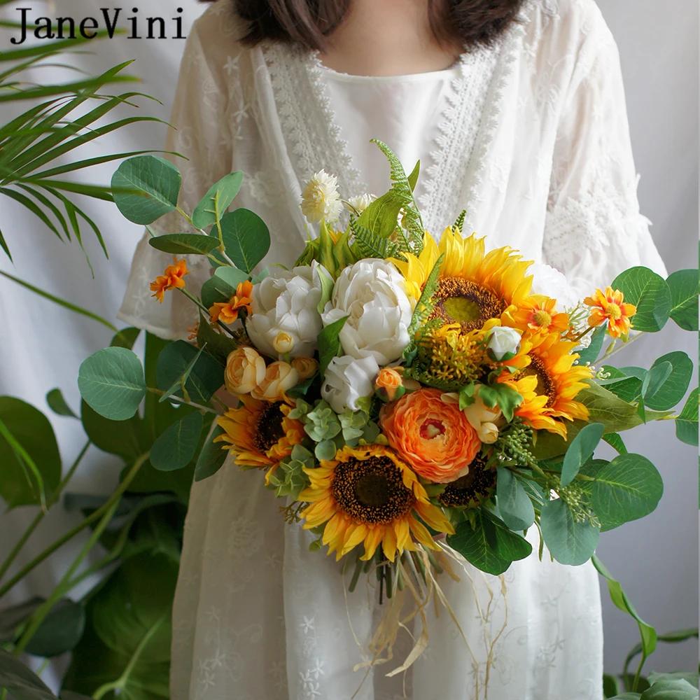 JaneVini Flores Do Casamento Buquês de Noiva Amarelo Girassol Do Vintage  Ramo De Mariage vestido de Novia Branco Peony Bouquet de Seda Artificial  2019|Buquês de casamento| - AliExpress