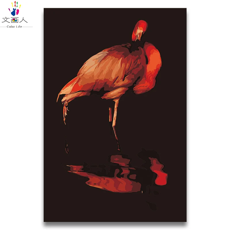 

Black Flamingo Standing in the water pictures diy painting by numbers with kits package on canvas draw coloring by the number