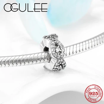 

2019 fashion 925 Sterling Silver Water drop shape CZ Connect spacer beads for Jewelry making Fit Original Pandora Charm Bracelet