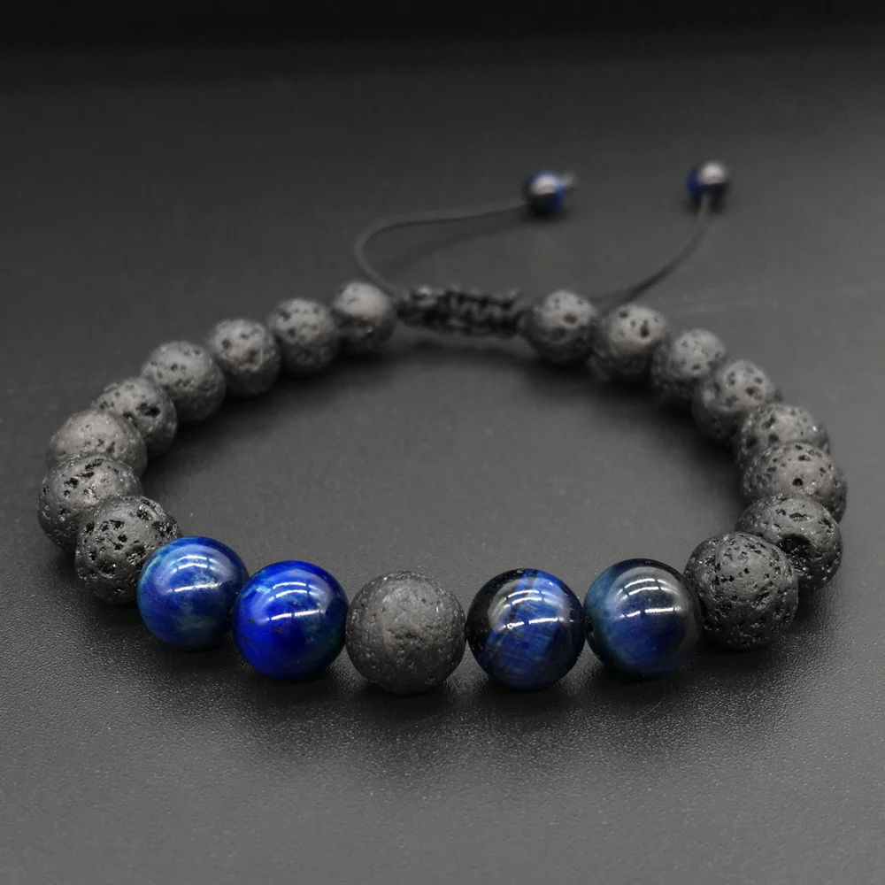 

2019 Adjustable Lava Rock Blue Tiger Stone Essential Oil Diffuser Bracelet Braided Rope Stone Yoga Beads Bracelets for Men Women
