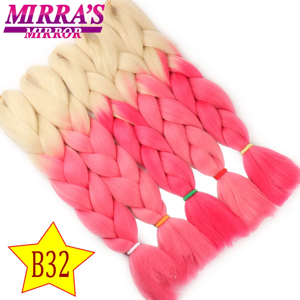 Mirra’s Mirror 5pcs Jumbo Braid Hair Crochet Braids Synthetic Hair Ombre Braiding Hair Extensions Three Tone 24inches - Цвет: B32