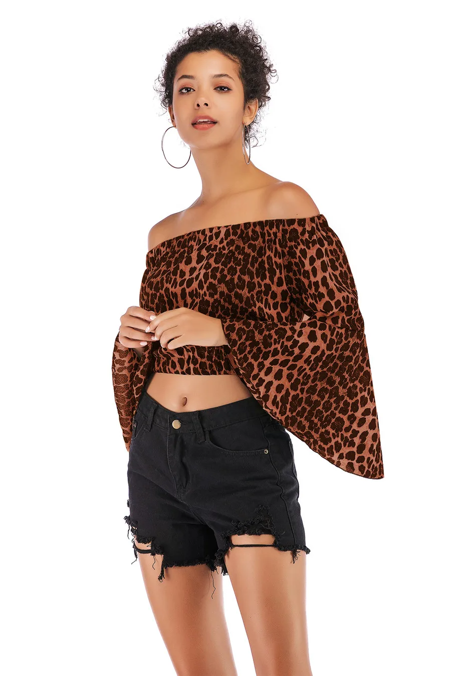 Gladiolus Off Shoulder Spring Autumn Blouse Women 2019 Flare Sleeve Sexy Leopard Print Crop Top Shirt Women Blouses Ladies Tops (17)