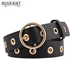 Лучшие YBT женский кожаный ремень круглый металлический штырь пряжки ремни с кольцом Популярные брендовые модные панк уплотнительное