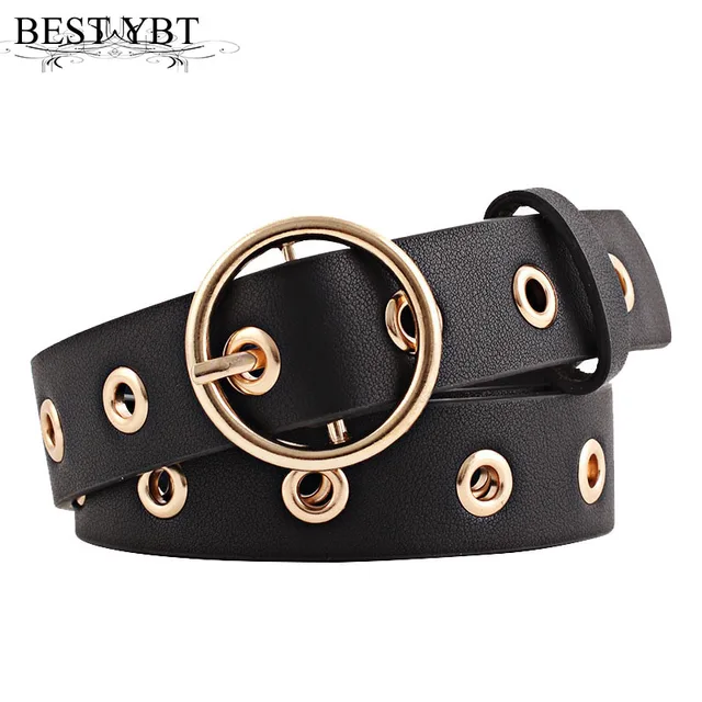 Best YBT Women leather belt  Round Metal pin buckle Circle Belts Hot Brand fashion Punk O Ring for Women belt