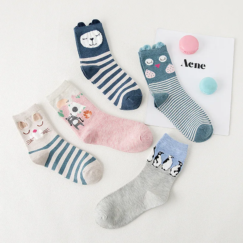 Yurocker 5 пар Tmall зима Для женщин Носки для девочек Kawaii с рисунком теплый Забавный