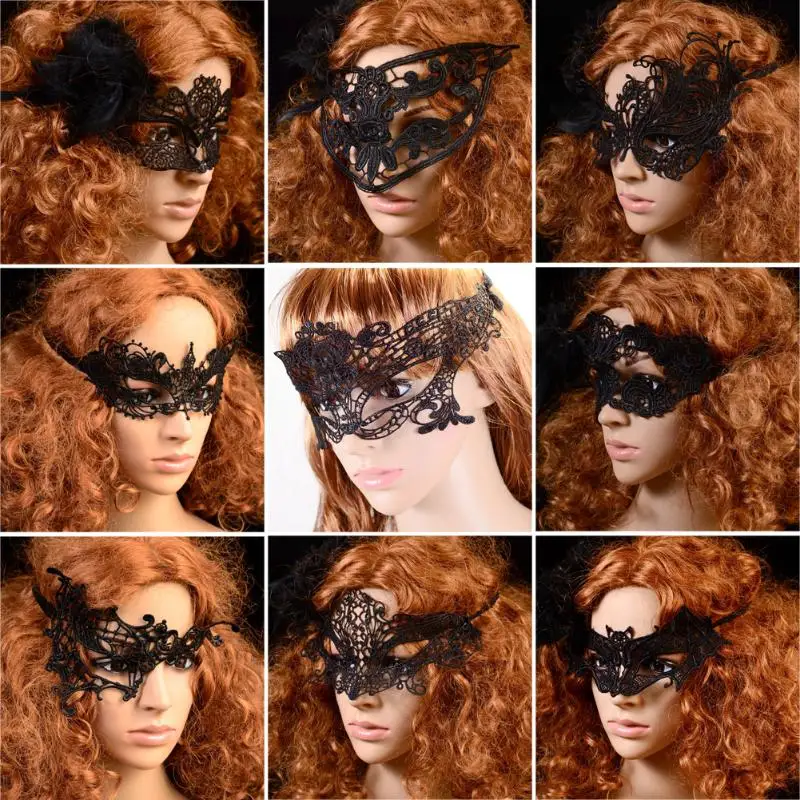 

9 Styles Girls Woman Fashion Black Cutout Mask Prom Party Masquerade Sexy Lace Masks Party Photography Mask Halloween Props Tool