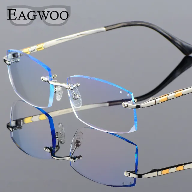 Titanium Eyeglasses Men Rimless Prescription Reading Myopia