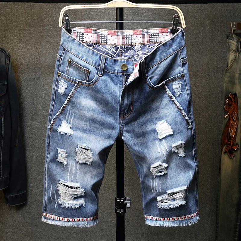 Мужские рваные короткие джинсы брендовая одежда бермуды хлопковые шорты дышащие джинсовые шорты мужские новые модные брюки размер 28-40