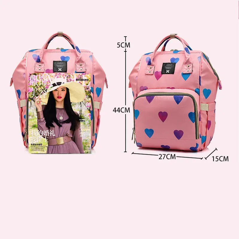 Upgrade Love Heart Printed Multi-function Mummy Diaper Bags Mother and Baby Candy Color Backpack Large Capacity Fashion Travel05