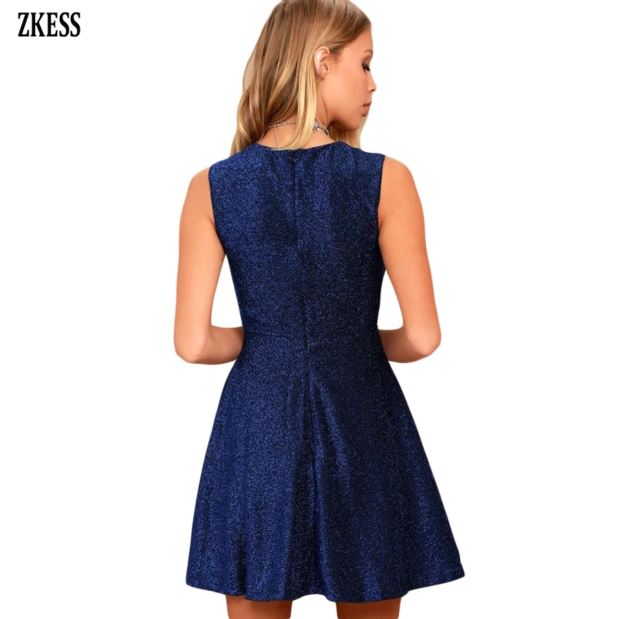 Shine-The-Way-Blue-Sleeveless-Skater-Dress-LC220560-5-2