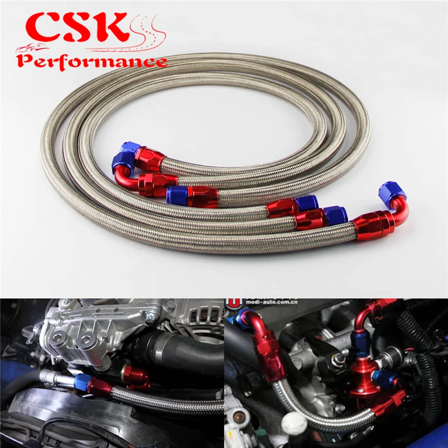 

JDM Stainless Steel 10 An Engine Oil Cooler Braided Hose Filter Relocation Hose Black / Silver