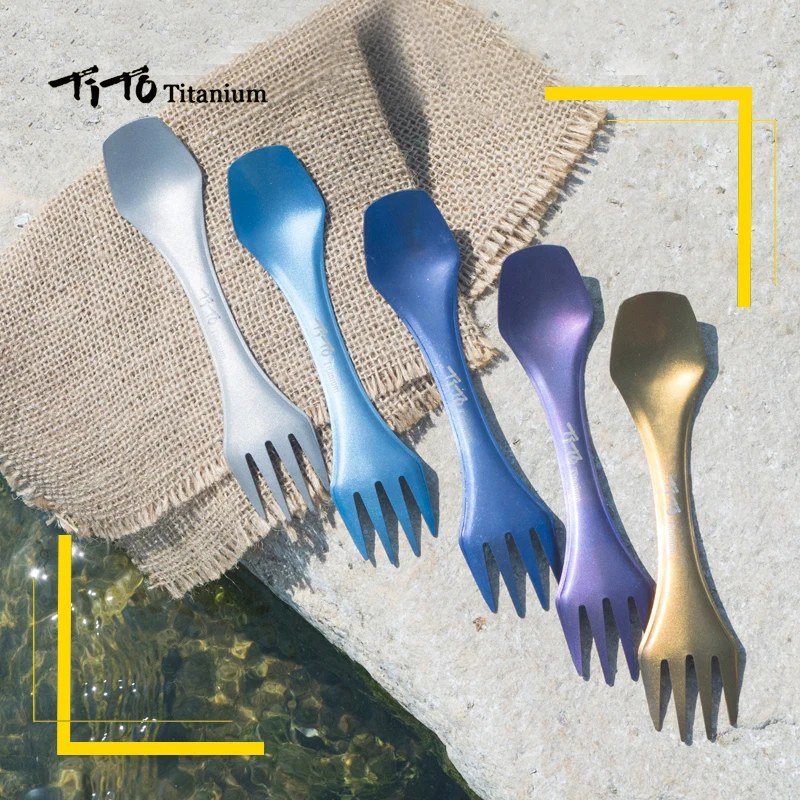 تيتو titanium يرمى في الهواء الطلق التخييم شوكة titanium ملعقة سكين كومبو المشي نزهة بقاء في الهواء الطلق أدوات المائدة titanium