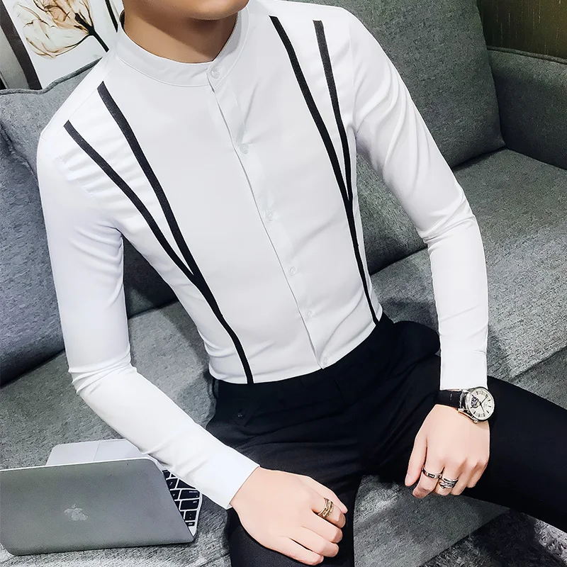 Новинка весны модный бренд Для мужчин одежда Slim Fit Для мужчин рубашка с длинными рукавами Для мужчин Повседневное полосатый Для мужчин рубашка, Мужская размера плюс S-5XL