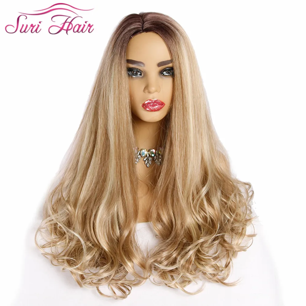 

Suri Hair long synthetic wigs women for white curly hair wigs 28 inch mixed blonde and 613# wigs Fake Hair With side Hair Part