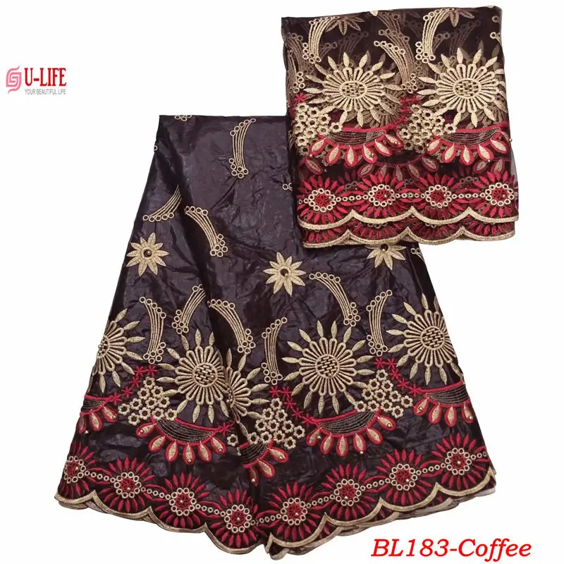 

ulifelace 2018 Latest African Lace Fabric Guinea Bazin Getzner Hot Sale Coffee Color High Quality African Lace Fabrics BL-183