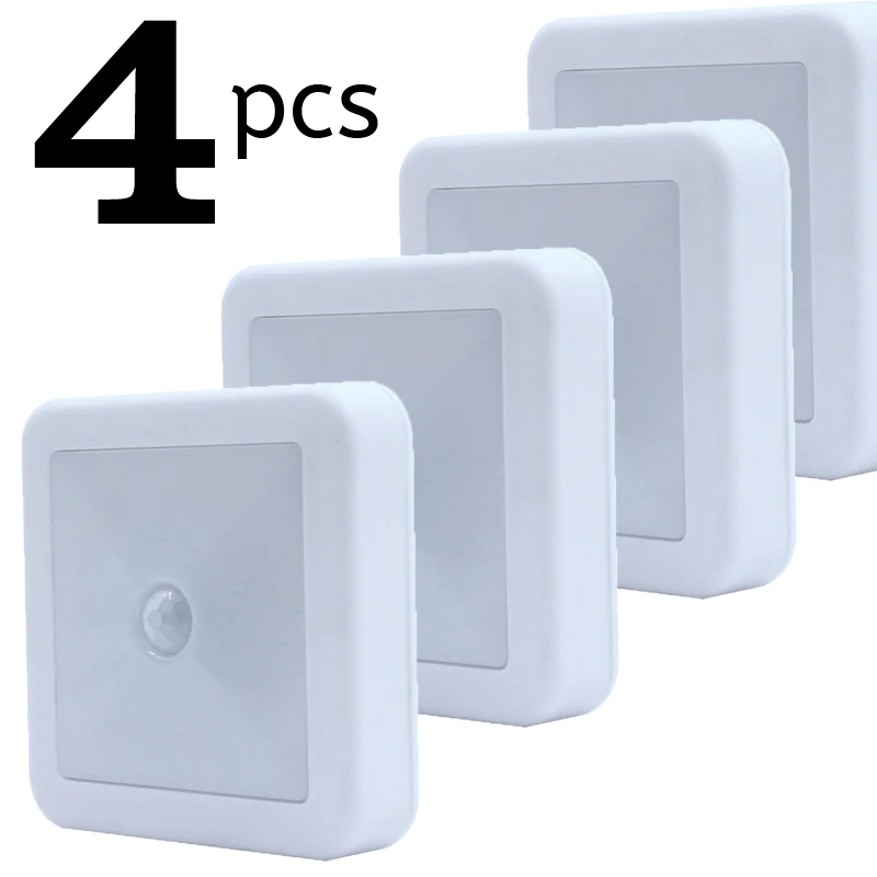 

4pcsPIR Motion Sensor Night Light Wireless Battery LED Wall Lamp Under Kitchen Cabinet Closet Light for Hallway Bathroom Bedroom