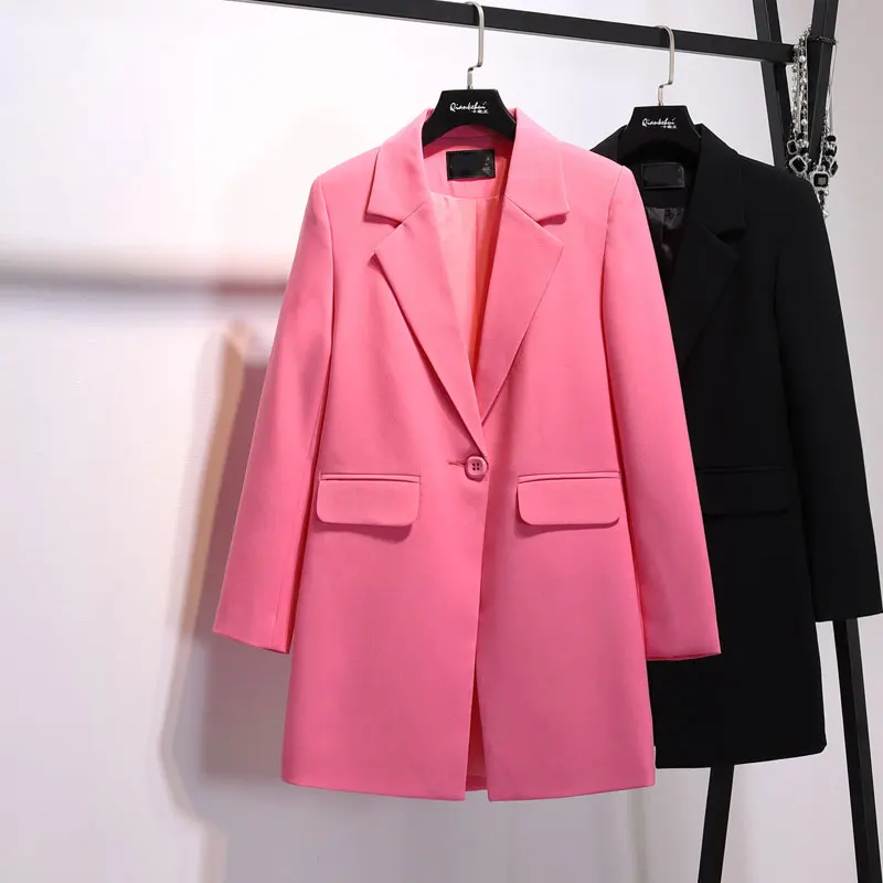 

HOT Spring and autumn new style long paragraph lady small suit long-sleeved one button pink wild small suit jacket female