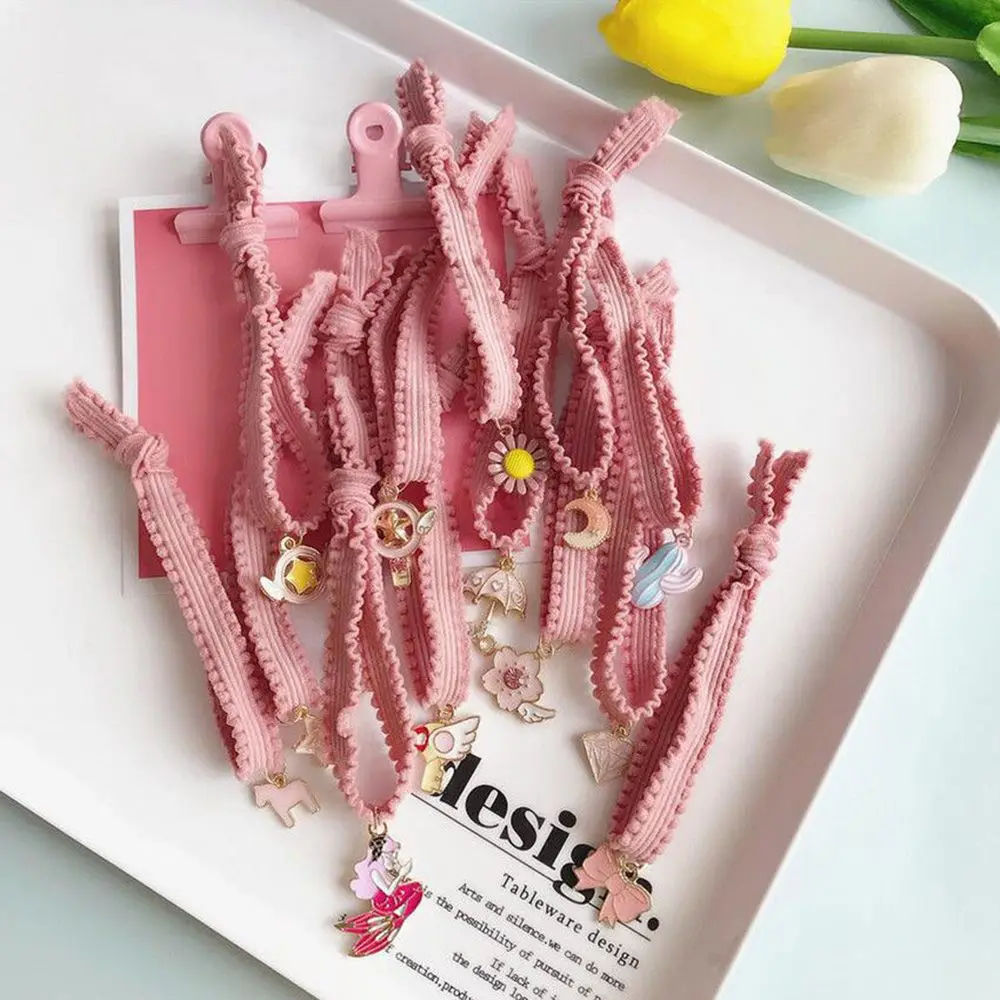 

1 pc Fashion Cute girl heart pink rope lace elastic rubber band knotted pendant hair rope random style hair styling tools