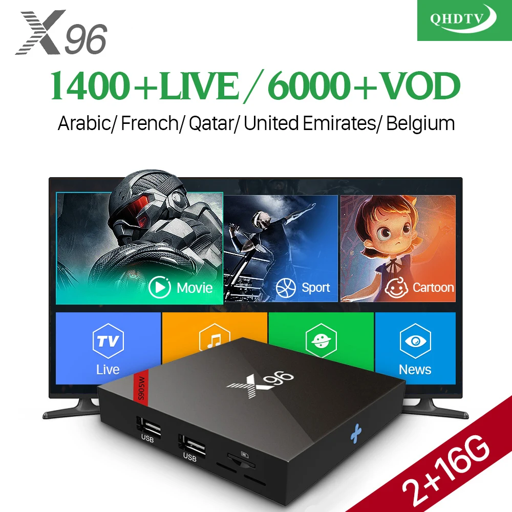 

IPTV French Box Android 7.1 S905W X96W Set Top Box With QHDTV Subscription 1 Year IPTV France Arabic Belgium Dutch Tunisia