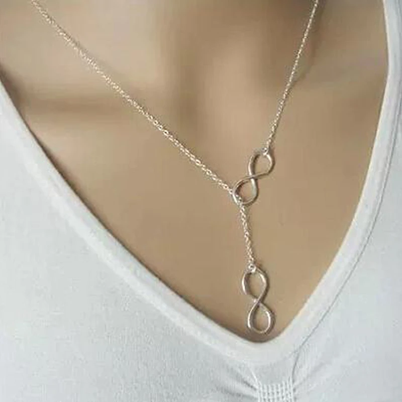 

Fashion New Style Gold Silver Color Double Eight 8 Infinity Sign Pendant Lariat Necklace for Women Lucky Infinity Symbol Jewelry
