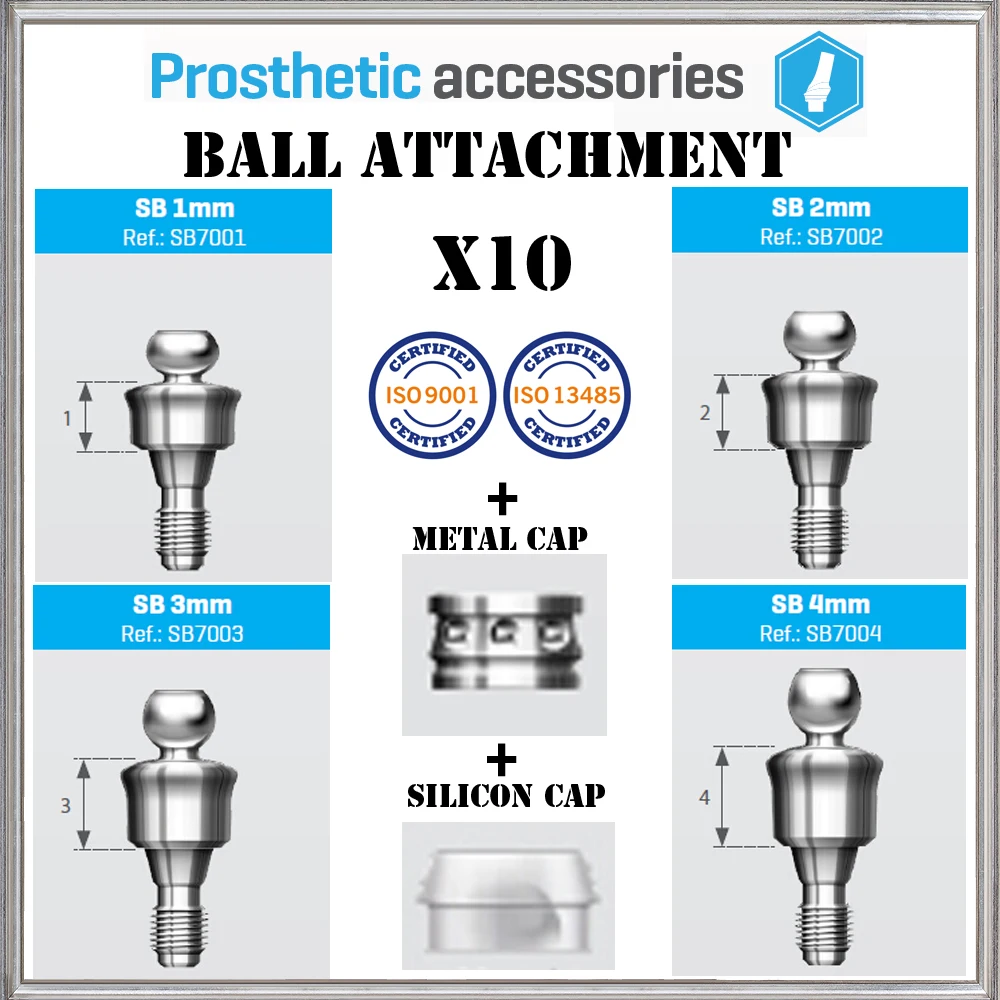 

10X Dental Titanium Ball AttachmentS Set Abutments for Internal Hex Implants, Sizes 1/2/3/4MM PREMIUM quality Certified Brnad