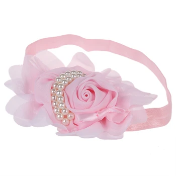 

HOT SALE New Baby Girl's Chiffon Pearl Headband Rose Flower Hairband Photography Band light pink