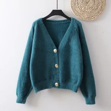 FMFSSOM осень зима однотонные шерстяные женские кардиганы повседневные однобортные v-образный вырез с длинным рукавом женские кардиганы свитер